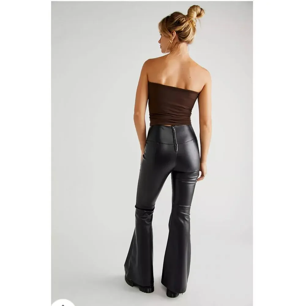 Free People Venice Beach Vegan Flare Pants Black Size 25 Short